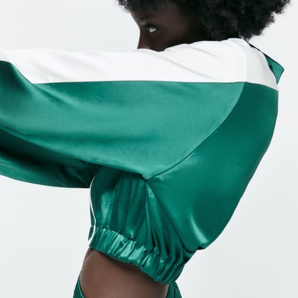 ZARA piped green satin jacket size small - Picture 5 of 10